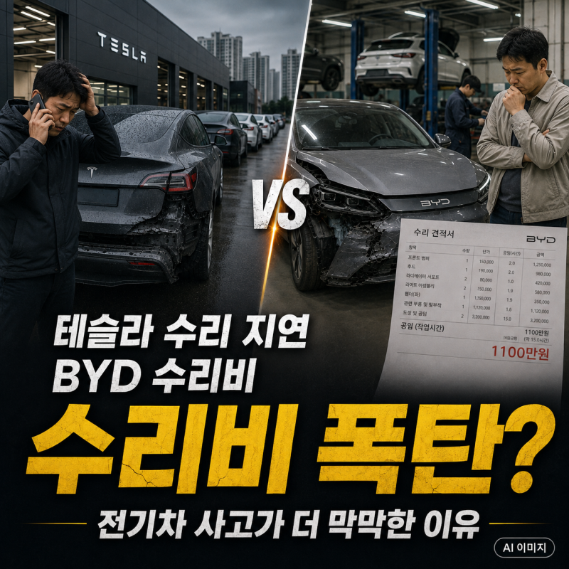 테슬라 수리 지연·BYD 수리비 폭탄? 전기차 사고 뒤 더 막막한 이유