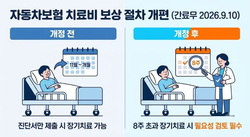 2026년 9월 10일부터 바뀌는 자동차보험 개정 총정리: 경상환자 8주 초과 치료 및 향후치료비 ....