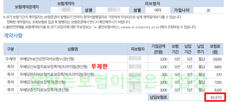 20대 치아보험추천 25세 치과보험추천 임플란트 무제한과 연간3개비교!(여자편)