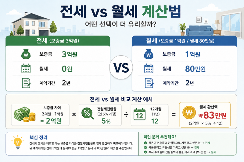 전세 vs 월세 계산법, 손해 안 보고 비교하는 방법