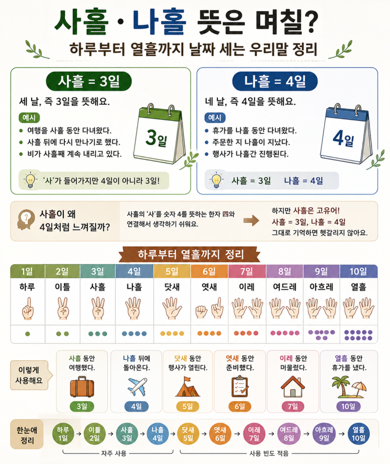 사흘·나흘 뜻은 며칠? | 하루부터 열흘까지 날짜 세는 우리말 정리