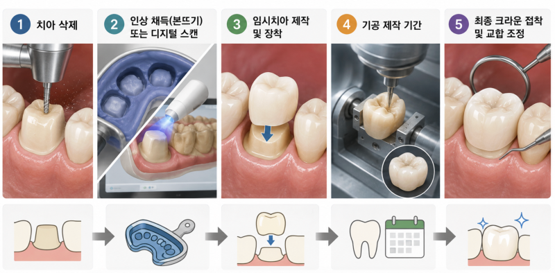 [언주역치과, 논현동치과, 강남치과 추천] 크라운 치료, 왜 한 번에 안 끝나고 임시치아를 씌....
