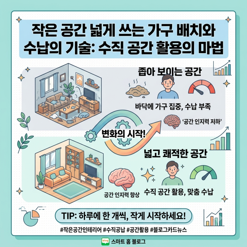 작은 공간 넓게 쓰는 가구 배치와 수납의 기술: 수직 공간 활용의 마법