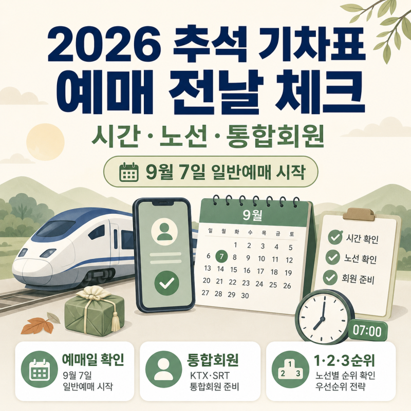 2026 추석 기차표 예매 전날 체크｜9월 7일 전 꼭 확인할 시간·노선·통합회원