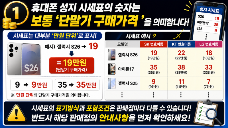 휴대폰 성지 시세표 마이너스 가격은 무슨 뜻일까? -10이면 돈을 받는 걸까?