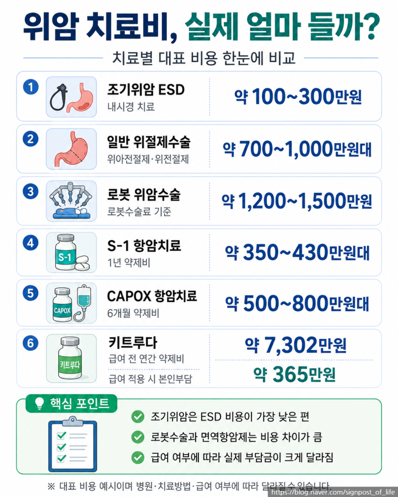 위암 치료비, 실제 얼마 정도 들까?ESD·위절제술·로봇수술·항암치료 비용 총정리
