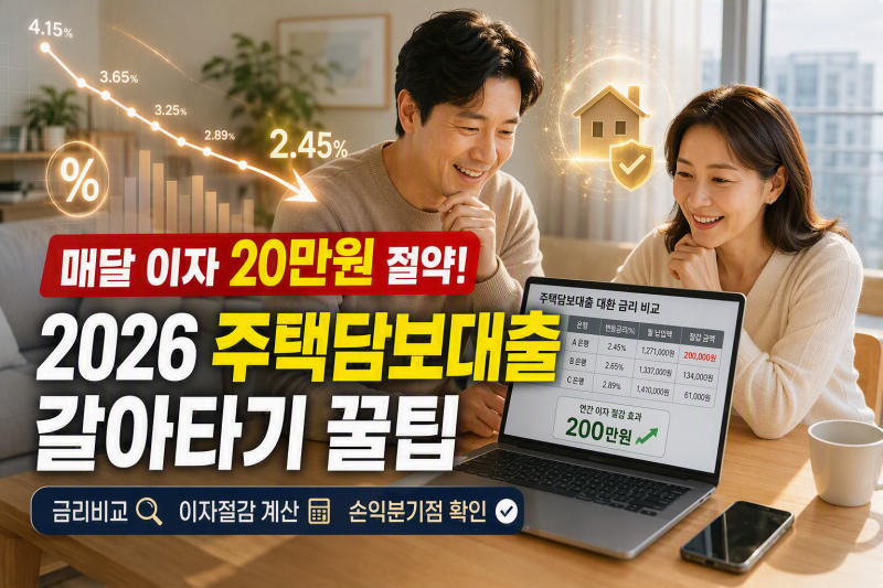 "매달 이자만 200만원? 금리 인하기 주담대 갈아타기 팩트체크!" 2026 대환대출 인프라로 연 3%....