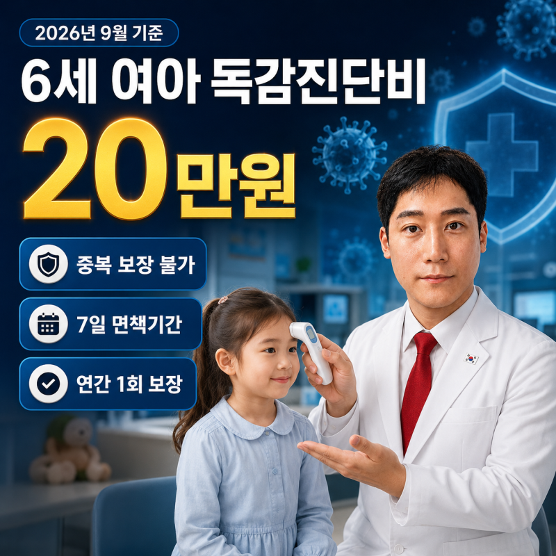 독감진단비 20만원 | 6세 여아 면책 7일 (2026년 9월 기준)