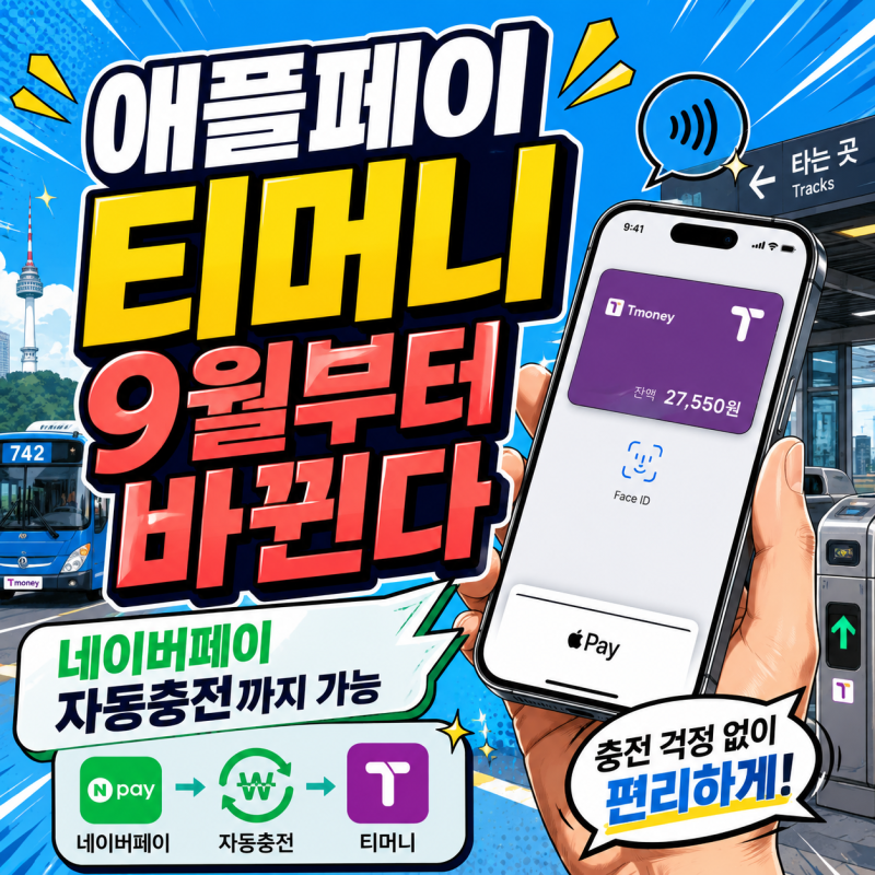 애플페이 티머니 9월부터 바뀐다, 네이버페이 자동충전까지 가능