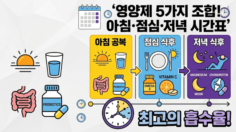 영양제 5가지 조합!! 아침*점심*저녁 올바른 복용법과 시간표 총정리.