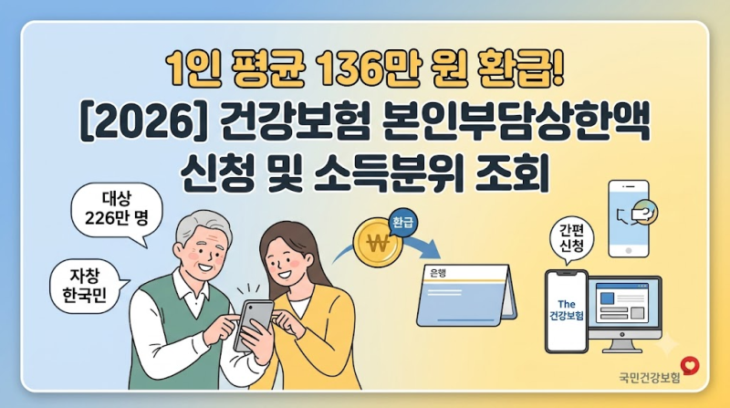 [1인 평균 136만 원] 2026 건강보험 본인 부담 상한액 환급금 신청 및 소득 분위 조회법