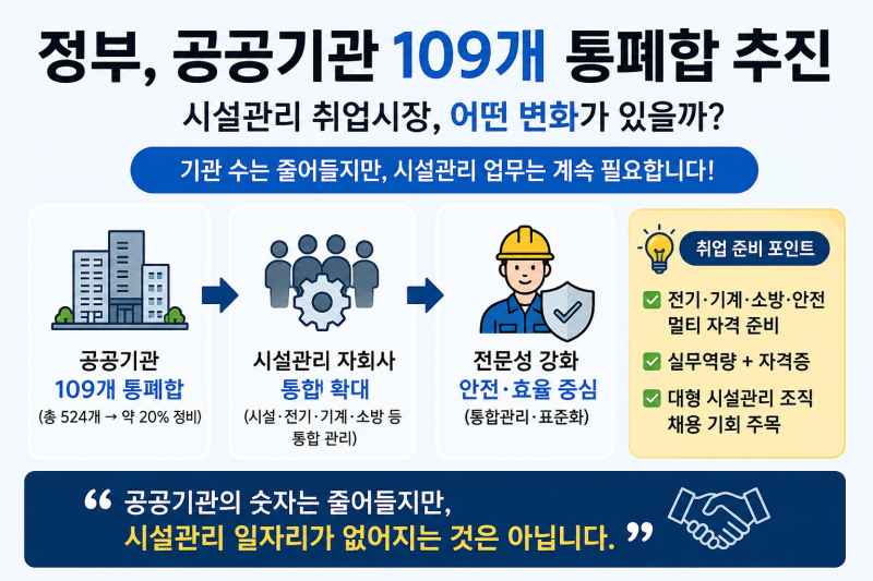 정부, 공공기관 109개 통폐합 추진｜시설관리 취업에는 어떤 영향이 있을까?