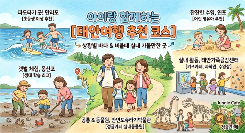 아이와 함께하는 태안 여행 코스 추천! 상황별 바다 추천부터 비 오는 날 실내 가볼 만한 곳....