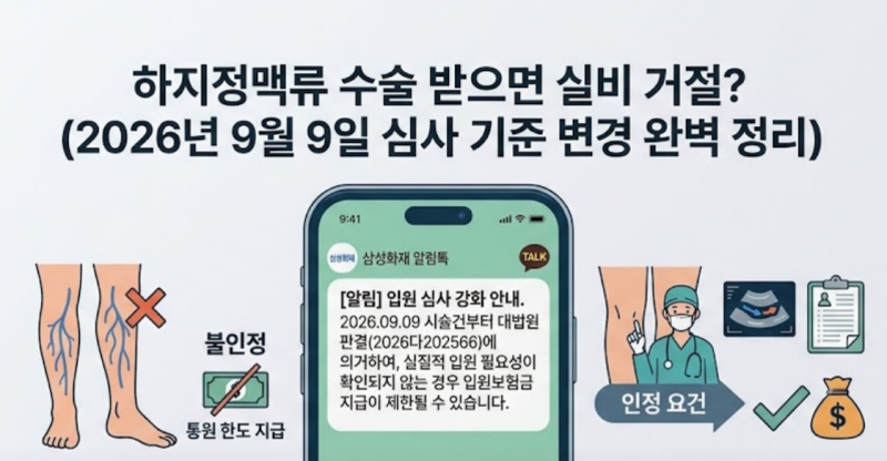하지정맥류 수술 받으면 실비 입원비 거절? (2026년 9월 9일 심사 기준 변경 완벽 정리)