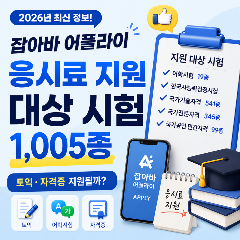 잡아바어플라이 응시료 지원 시험 총정리｜토익·한국사·자격증까지