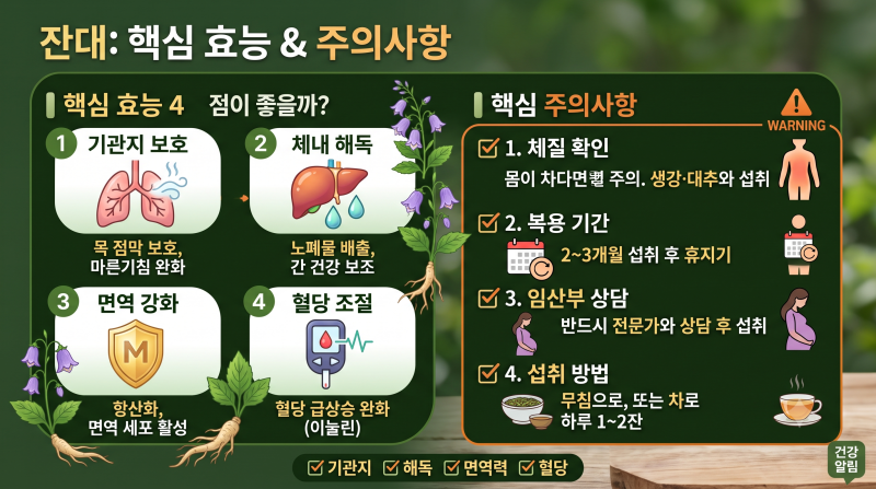 잔대 효능, 기관지·해독에 좋은 이유 4가지와 섭취 시 꼭 알아야 할 주의사항