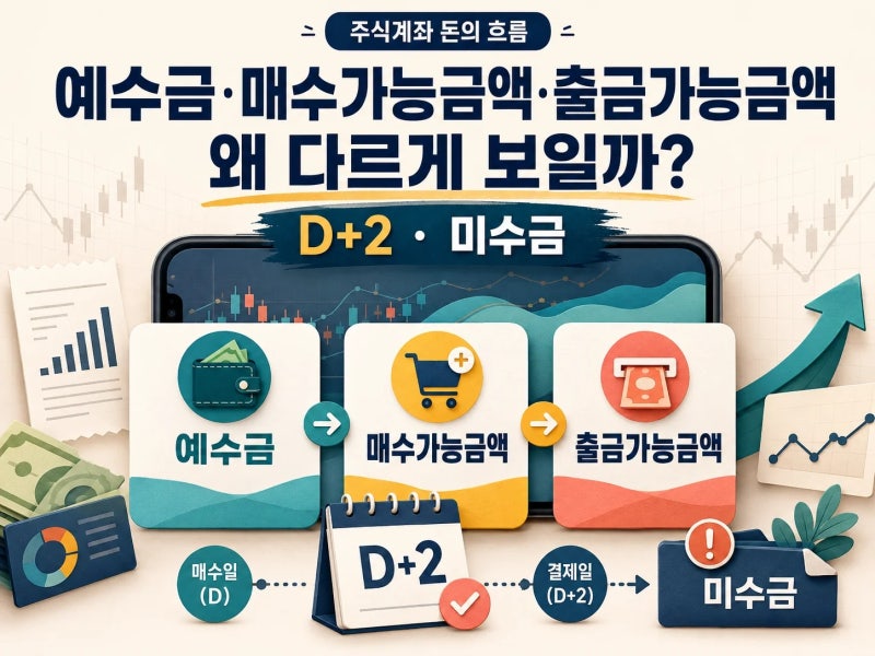 주식 샀는데 출금할 돈이 왜 다를까? 예수금·D+2·미수금 쉽게 보기