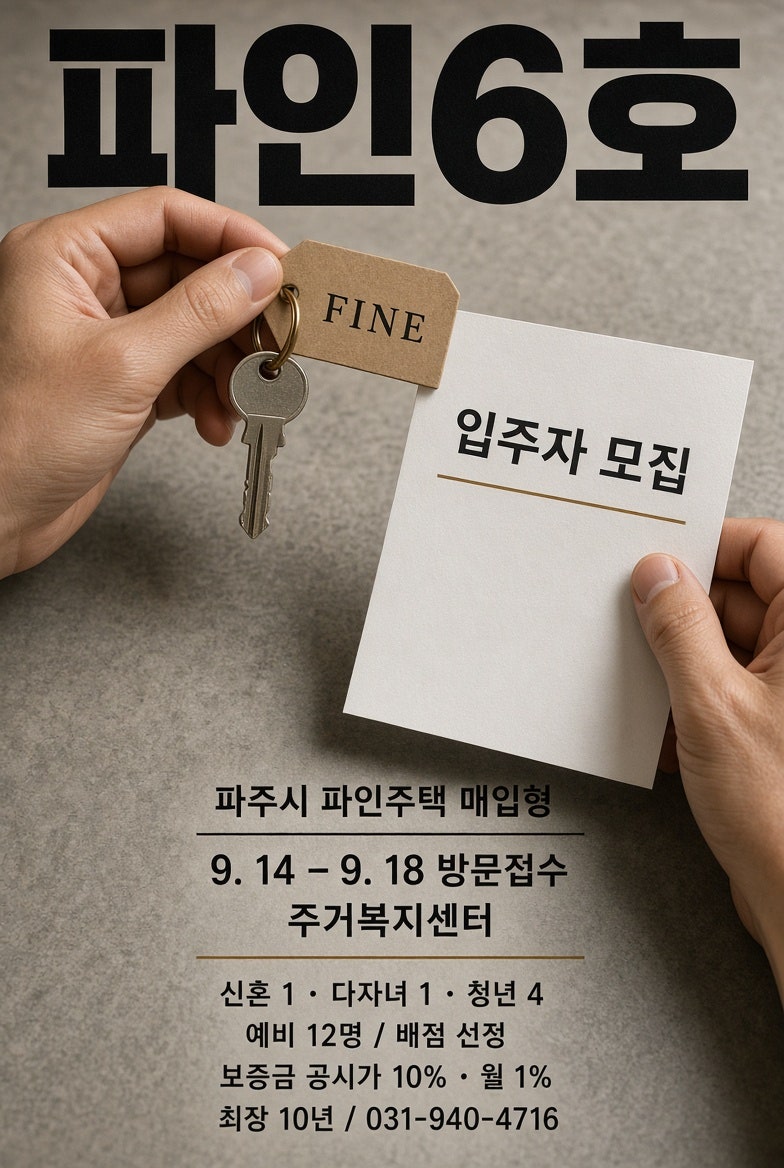 파주시, ‘파인(FINE)주택 매입형’ 제6차 입주자 모집… 무주택 청년·신혼부부·다자녀 주거 ....