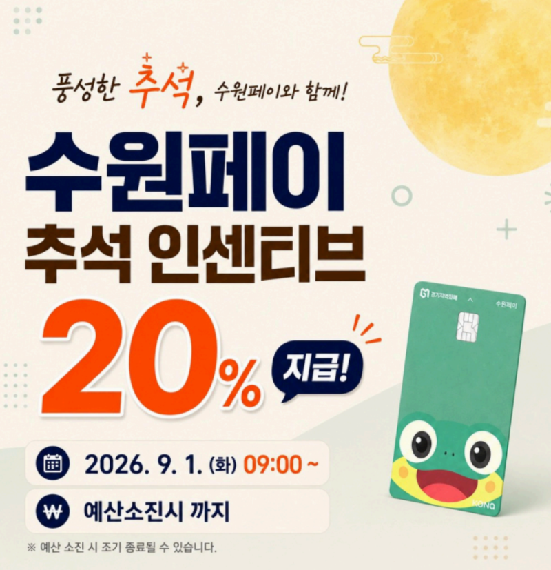 수원페이 9월 추석 인센티브 20%, 50만원 충전하면 10만원 더 받는다?