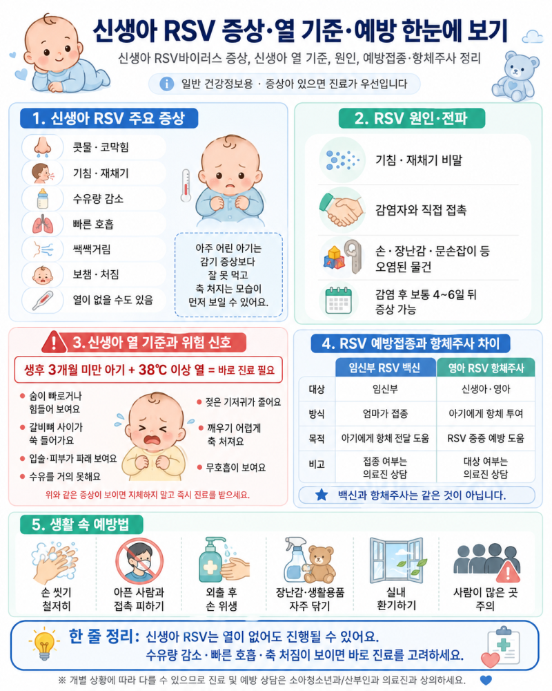 신생아 RSV 증상과 열 기준, 예방접종·항체주사 차이 총정리