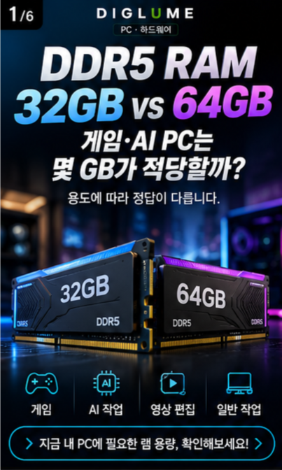 DDR5 RAM 32GB vs 64GB게임·AI PC는 램 몇 GB가 적당할까?