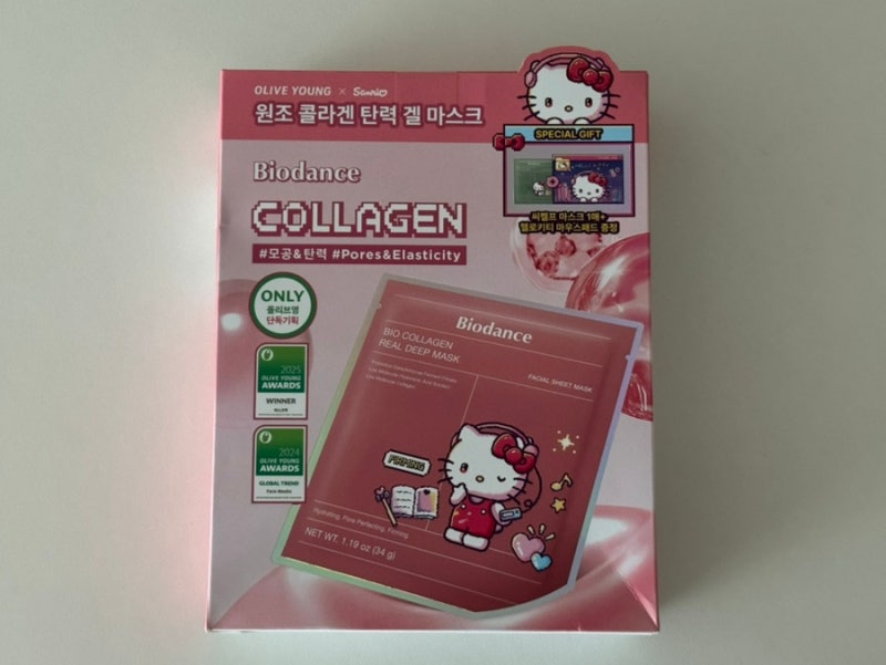 바이오던스 콜라겐 마스크팩 올영세일에 샀어요, 헬로키티 마우스패드까지?