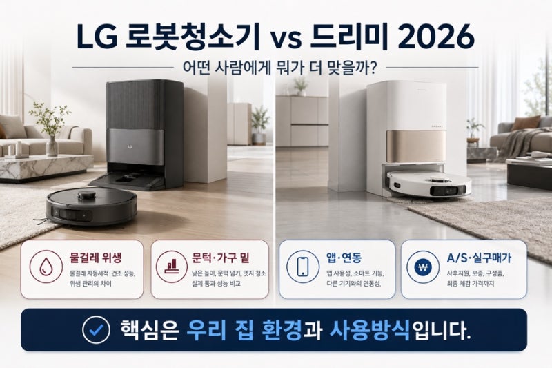 LG 로봇청소기 vs 드리미 2026, 어떤 사람에게 뭐가 더 맞을까?