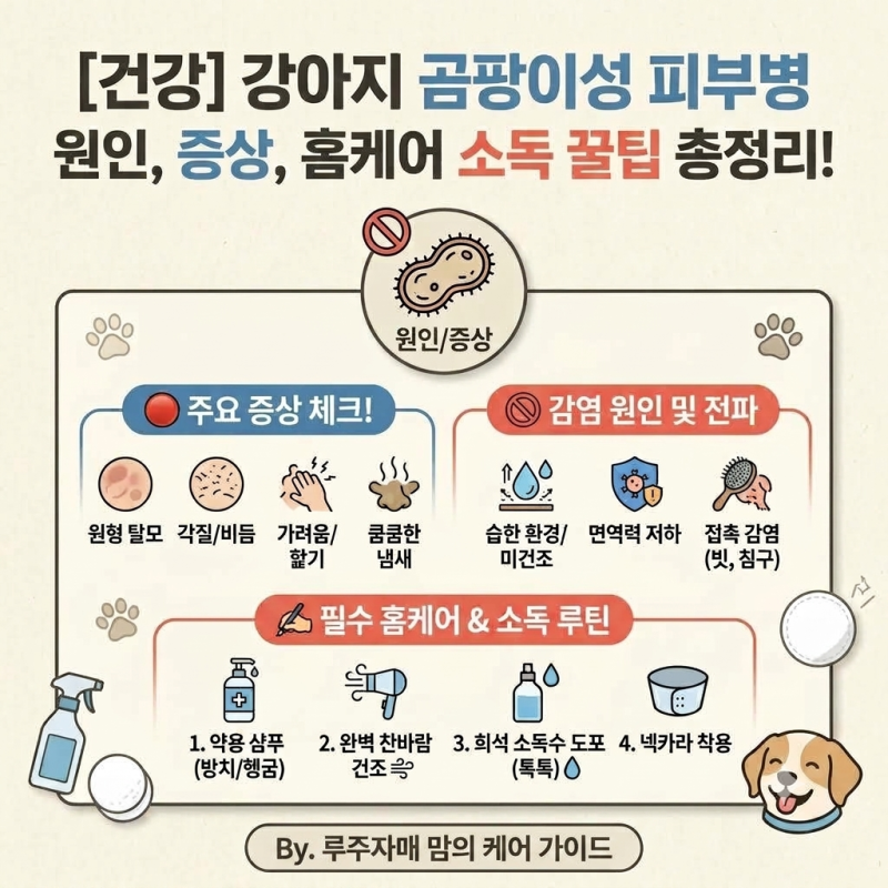 [건강] 강아지 곰팡이성 피부병 원인부터 증상, 홈케어 소독 꿀팁 총정리!