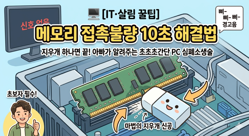 ️ [IT·살림 꿀팁] 컴퓨터 화면이 안 나와요! 메모리 접촉불량 증상과 10초 해결법 (feat. 지우....