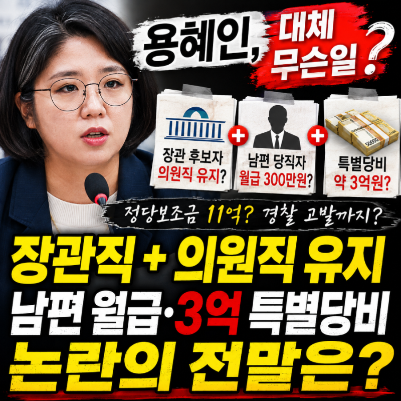 용혜인 왜 난리? 장관직·의원직 유지에 남편 월급·‘3억 특별당비’ 논란까지