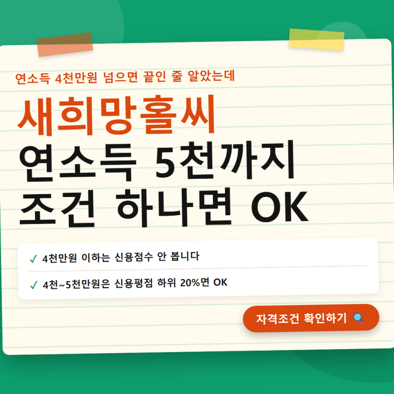 새희망홀씨 연소득 4000만원 넘으면 못 받는 줄 알았는데, 5000만원까지 되는 경우가 있더라고....