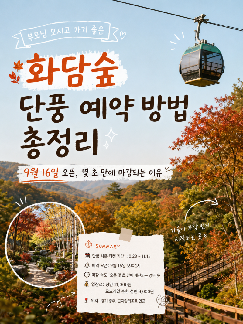 2026 화담숲 단풍 예약｜9월 16일 오픈, 모노레일부터 근처 숙소까지 총정리