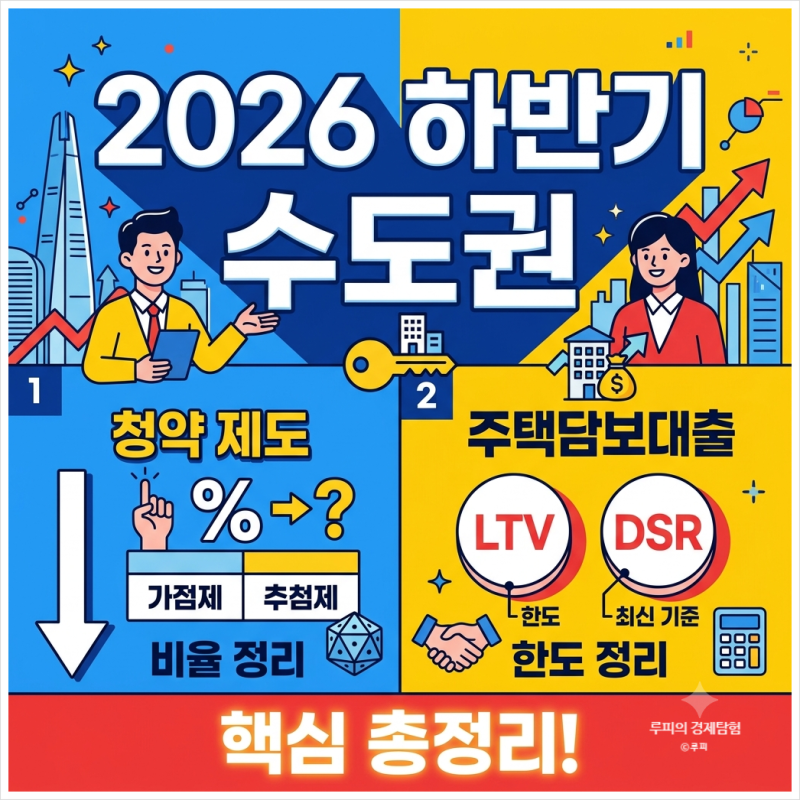 2026 하반기 수도권 청약 가점제 추첨제 비율 주택담보대출 LTV DSR 한도 정리