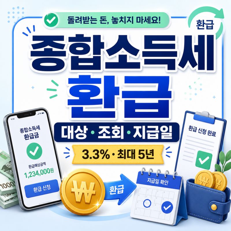 종합소득세 환급｜대상·조회방법·지급일, 3.3% 프리랜서 최대 5년치 신청까지