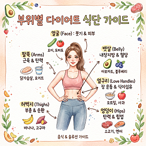 부위별 살 빠지는 음식 총정리! 뱃살·허벅지·팔뚝·얼굴 다이어트 식단 가이드