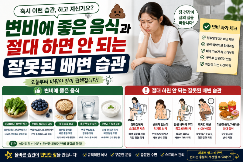 변비에 좋은 음식과 절대 하면 안되는 잘못된 배변 습관