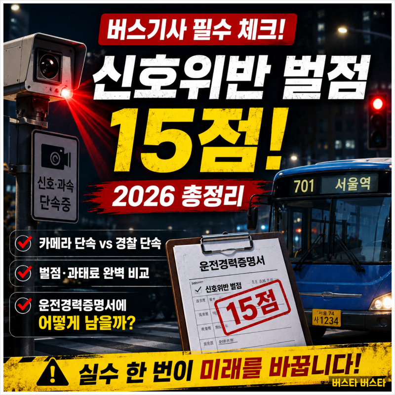 "버스기사 신호위반 벌점 15점 2026 총정리｜카메라·경찰 단속, 운전경력증명서에 남는 차이"