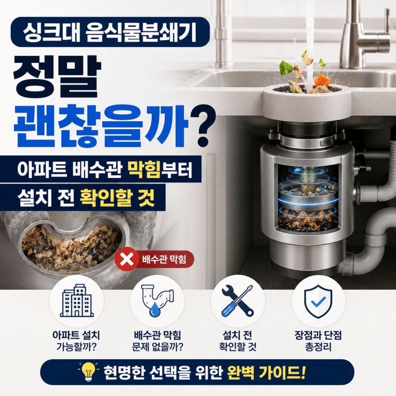 싱크대 음식물분쇄기 정말 괜찮을까? 아파트 배수관 막힘부터 설치 전 확인할 것