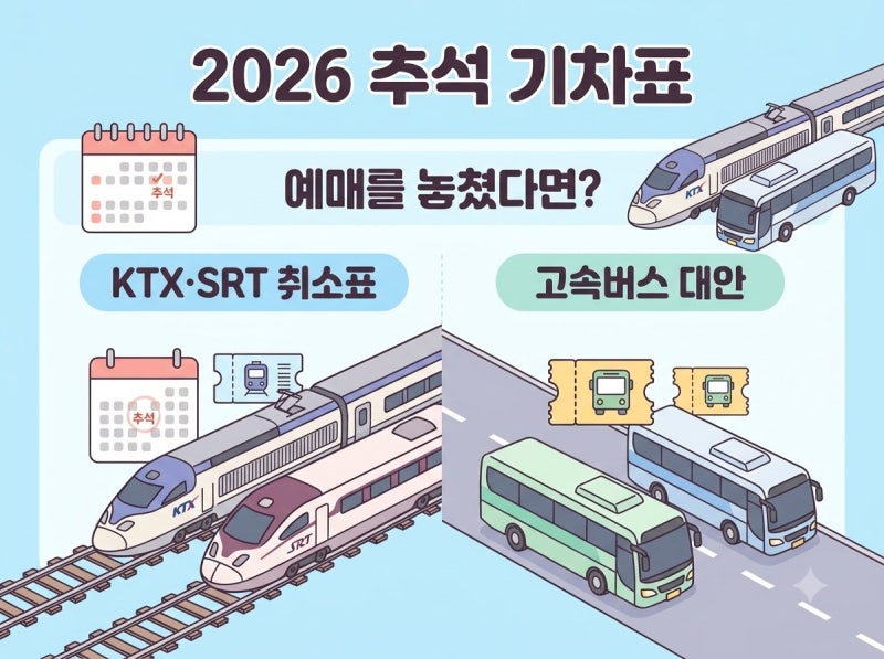 2026 추석 기차표 예매 놓치면? KTX·SRT 취소표와 고속버스 대안