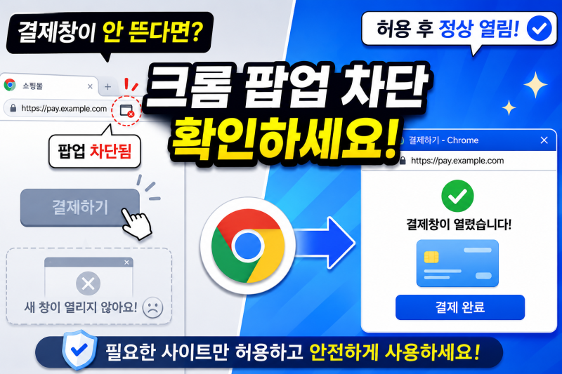 크롬 팝업 차단 해제하는 방법, 결제창 안 뜰 때 특정 사이트만 허용하기