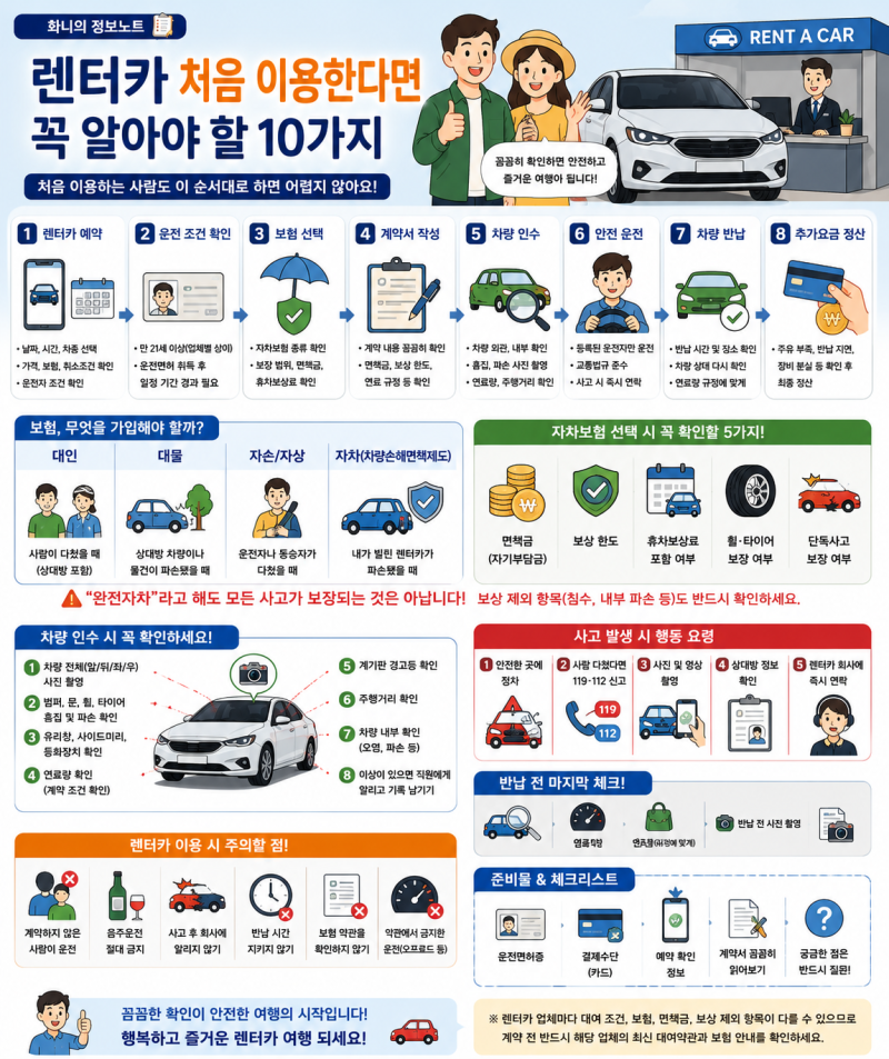 렌터카 처음 이용한다면 꼭 알아야 할 10가지｜보험·계약서·인수부터 반납까지 완벽 정리