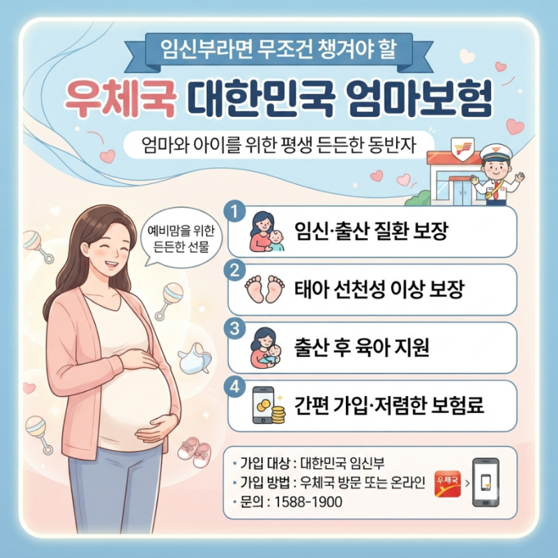 [임신/출산 혜택] 임신부라면 무조건 챙겨야 할 우체국 '대한민국 엄마보험' 무료 가입 조건 ....
