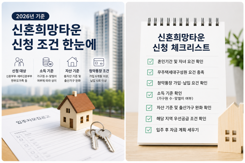 신혼희망타운 조건 2026년 소득 자산 청약 자격과 신청 기준 정리