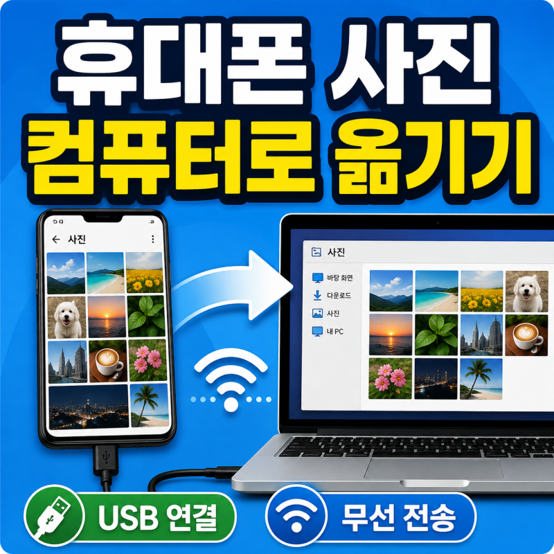 휴대폰 사진 컴퓨터로 옮기는 방법｜USB 연결·무선 전송