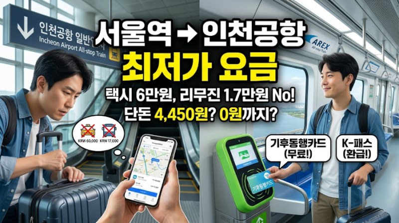서울역에서 인천공항 가장 싸게 가는 방법 (공항철도 요금 비교·기후 동행 카드· K-패스 활....