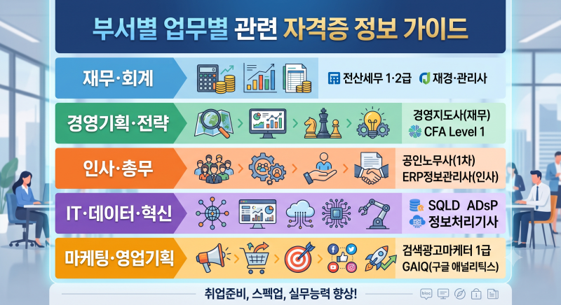 부서/직무별 관련 자격증 정보 : 시험개요 및 난이도
