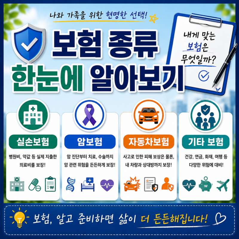 보험 종류 총정리, 실손보험부터 암보험·자동차보험까지 쉽게 알아보기