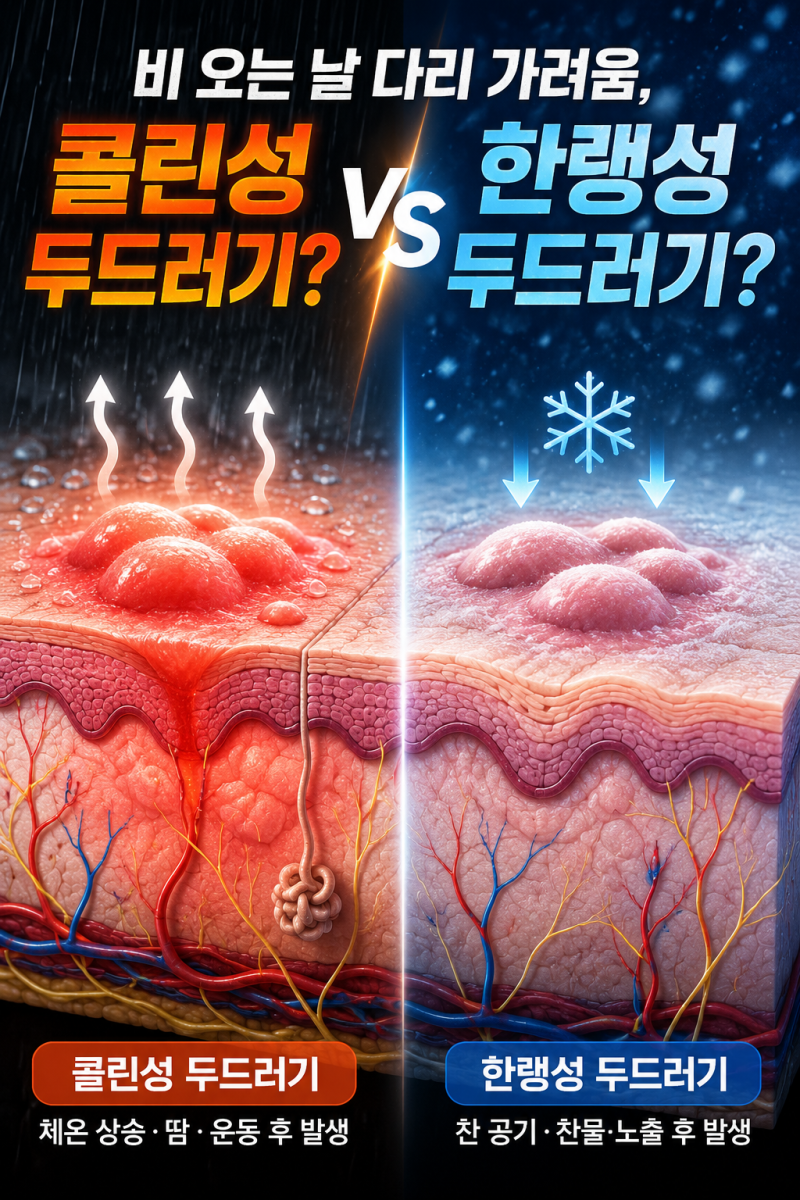 비 오는 날 다리 가려움, 콜린성 두드러기일까? 한랭두드러기일까?