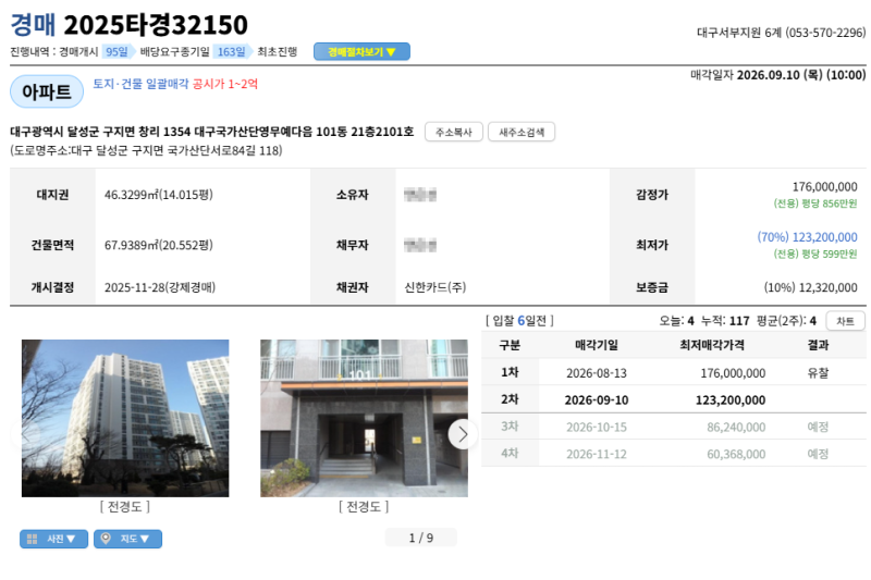 대구 달성군 대구국가산단영무예다음 아파트 경매 1억대 2025타경32150 사진 3