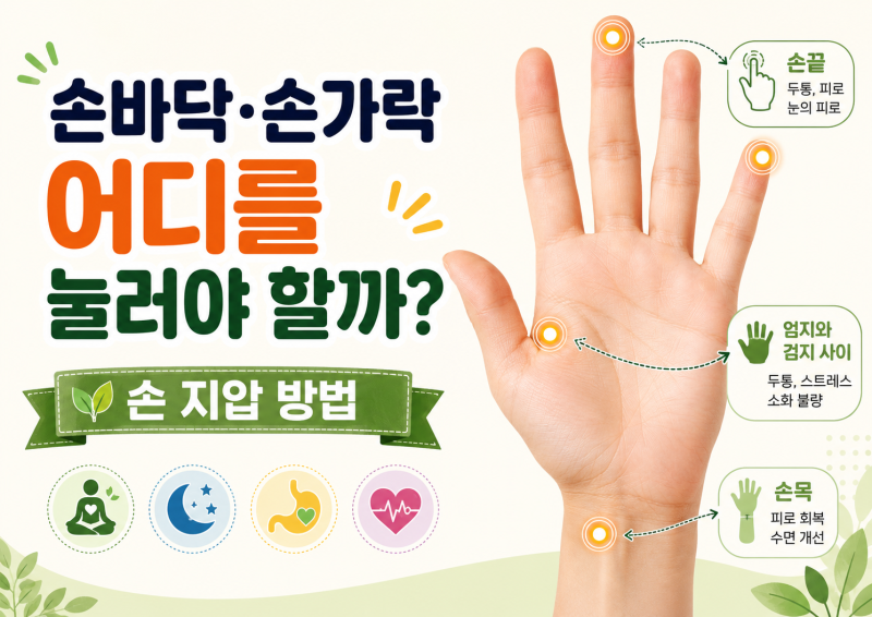 손 지압 방법 7가지, 손바닥·손가락 어디를 눌러야 할까?, 손바닥·합곡혈·손가락 지압 위치....